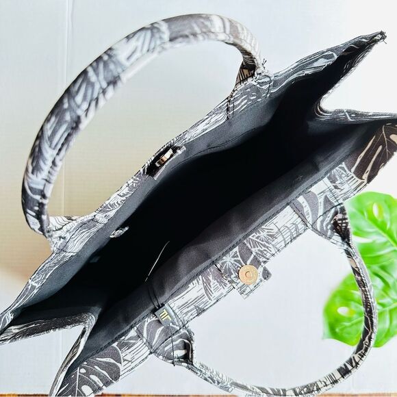 London Fog Beach Canvas Tote Bag - Black & White Tropical Palm NEW Ltd Edition - Picture 8 of 12